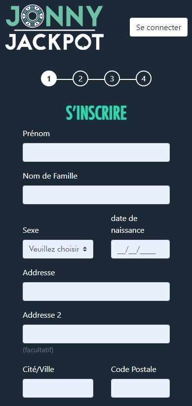 Image du Processus d'Inscription à Jonny Jackpot 1