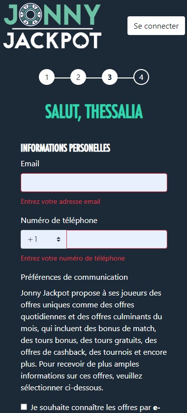 Image du Processus d'Inscription à Jonny Jackpot 3