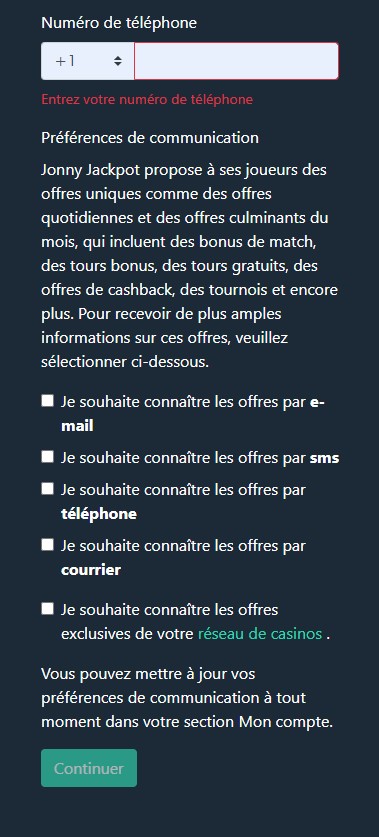 Image du Processus d'Inscription à Jonny Jackpot 4
