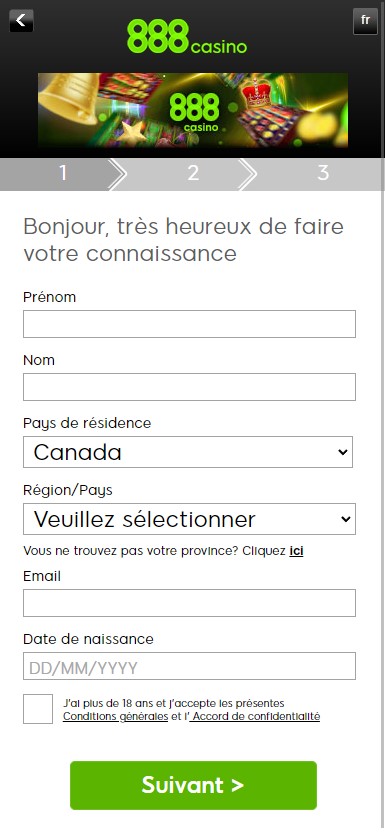 888 Casino Processus d'enregistrement Image 1