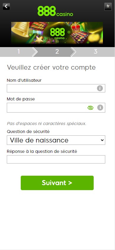 888 Casino Processus d'enregistrement Image 2
