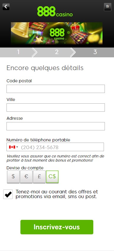888 Casino Processus d'enregistrement Image 3