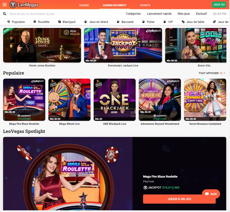 LeoVegas Casino Desktop Aperçu 2