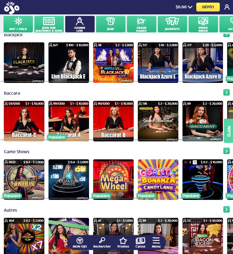 PlayOjo Casino Desktop Aperçu 2