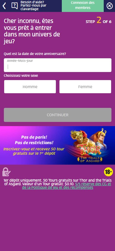 Cinquième illustration du processus d'inscription sur PlayOjo Casino