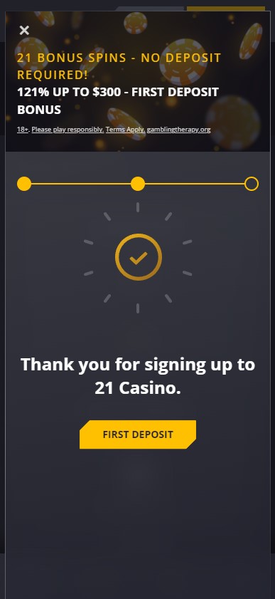 21 Casino Image du Processus d'Enregistrement 3