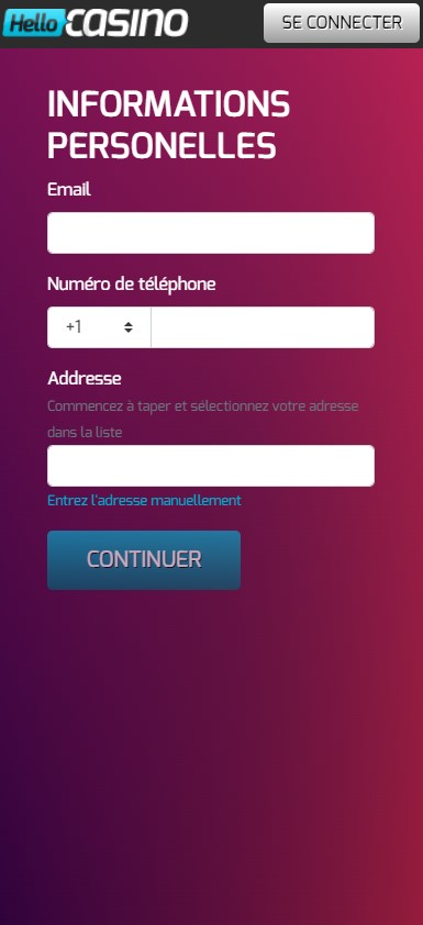 Image du processus d'inscription Hello Casino 2