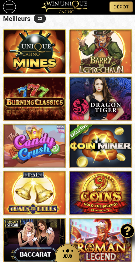 Unique Casino Mobile aperçu 1