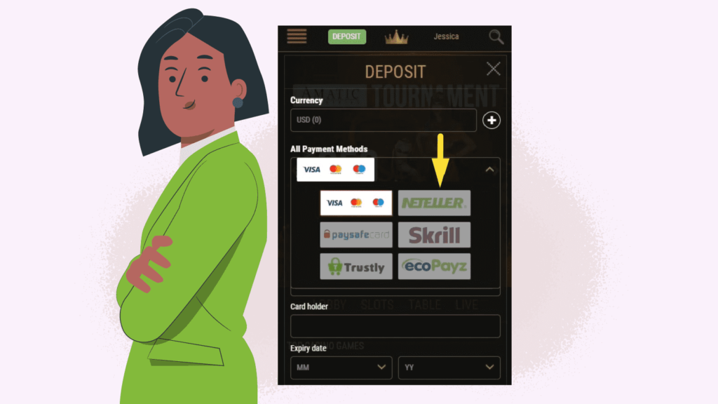 Chaque casino a une appellation différente pour cette section ; elle sera étiquetée comme « Dépôt », « Paiements », « Portefeuille », « Solde », ou toute formulation similaire.
