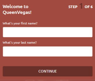 Étape 1 du processus d'inscription au QueenVegas Casino.