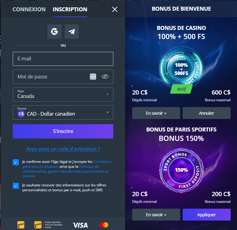 Illustration du processus d'inscription à Jet Casino 1