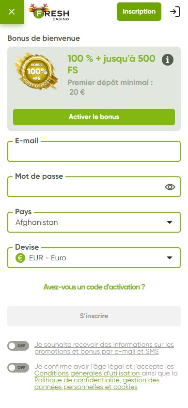 Illustration du processus d'inscription au Fresh Casino - Image 1.