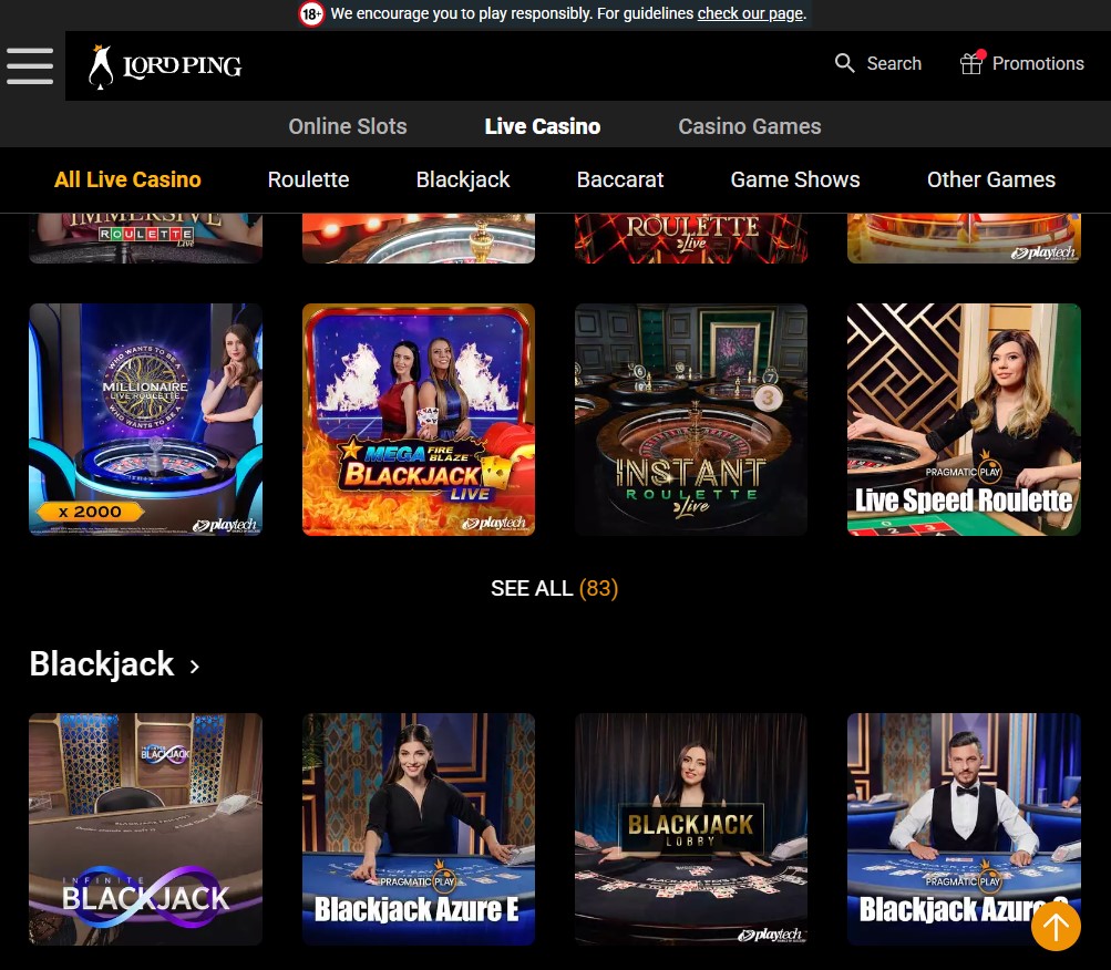 LordPing Casino Desktop Aperçu 1