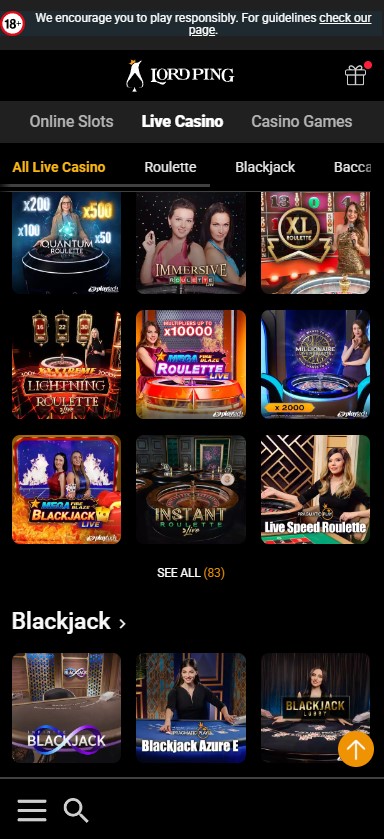 LordPing Casino Mobile aperçu 1
