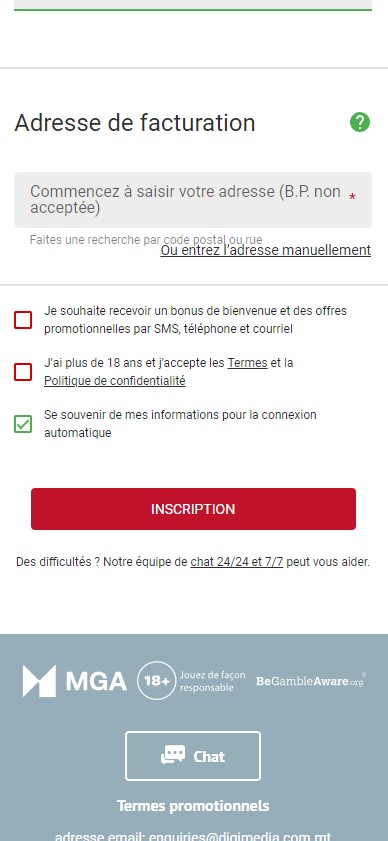 Image 1 du processus d'inscription à Platinum Play.