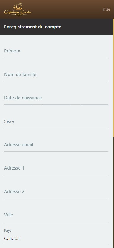 Captain Cooks Casino Image du Process d'Inscription 1