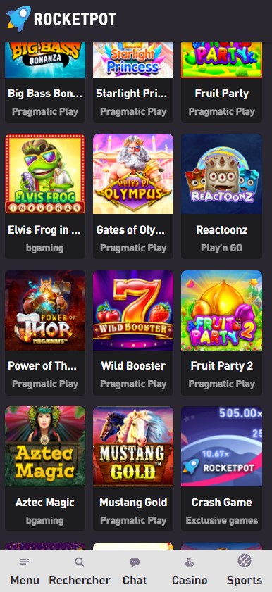 Aperçu 2 du Casino Rocketpot Mobile