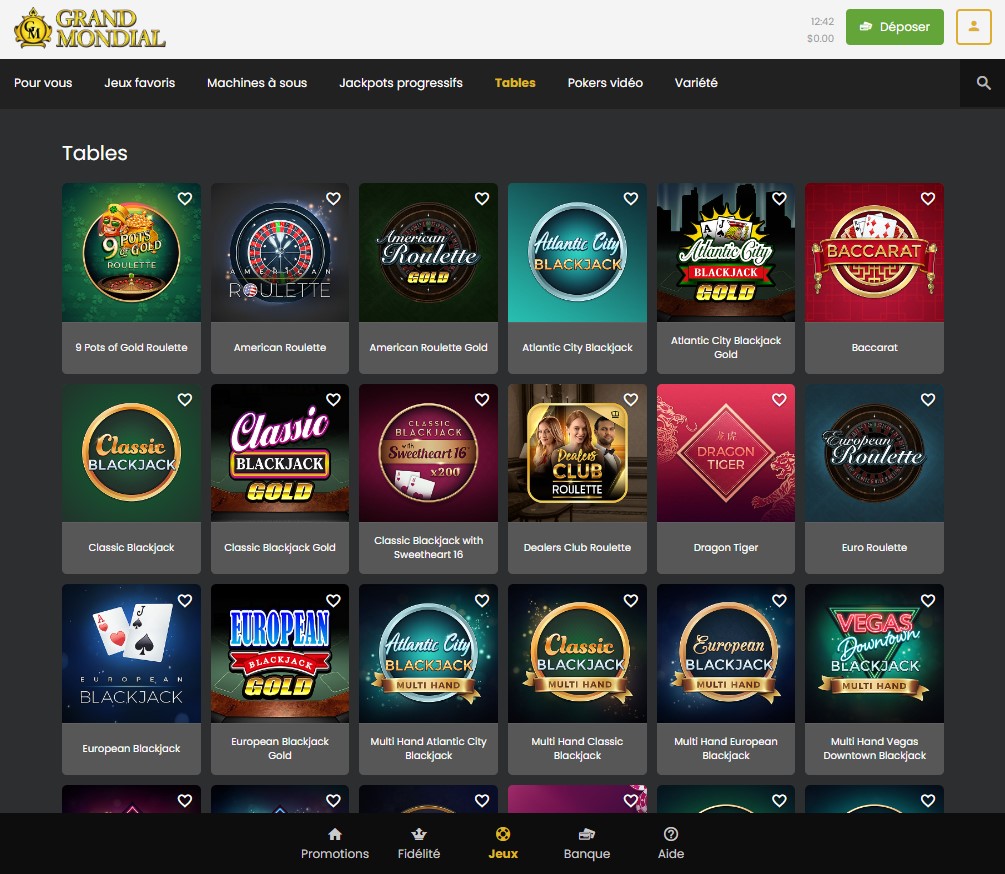 Aperçu 1 du Grand Mondial Casino Desktop
