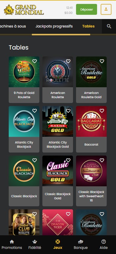 Aperçu 1 du Grand Mondial Casino Mobile