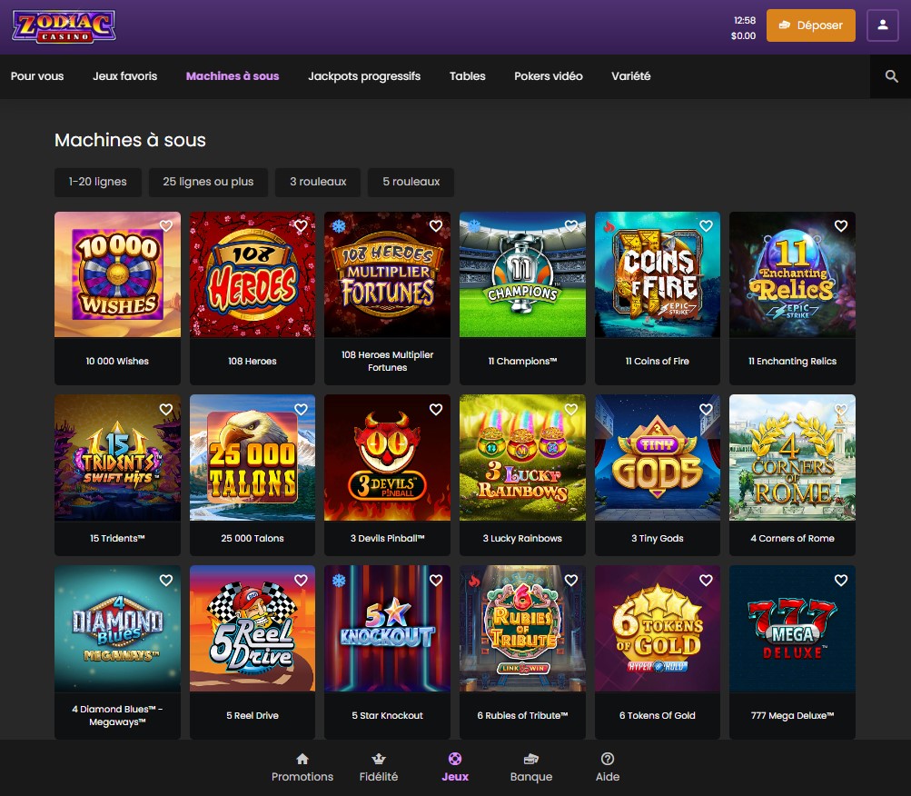 Aperçu 1 de Zodiac Casino sur Desktop