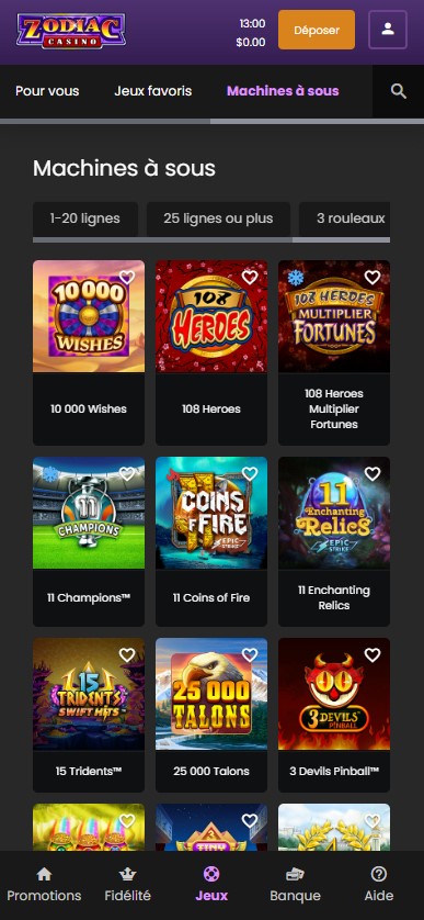 Aperçu 2 de Zodiac Casino sur Mobile