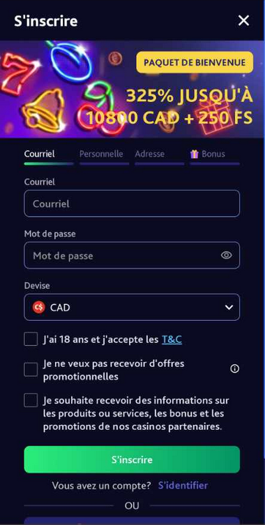 Image montrant le processus pour s'inscrire sur 7Bit Casino - étape 1