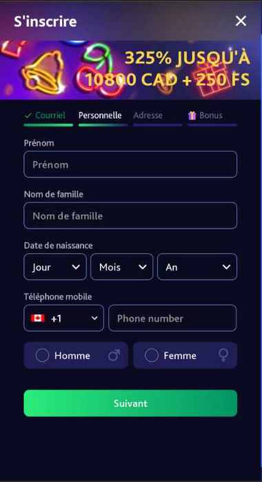 Image illustrant la deuxième étape de l'inscription au 7Bit Casino
