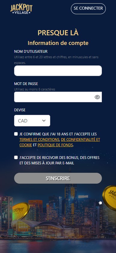 Image du processus d'inscription à Jackpot Village Casino 1
