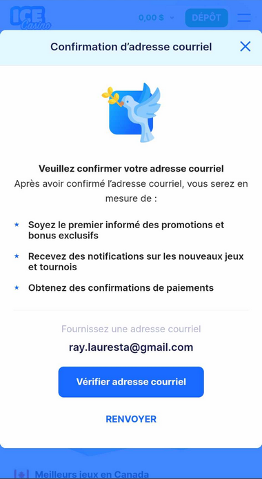 Image du processus d'inscription ICE Casino 1