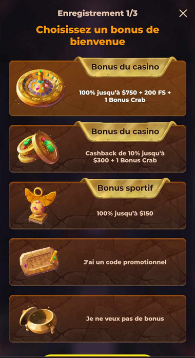 Images du processus d'inscription au Casino AmunRA (1ère étape).