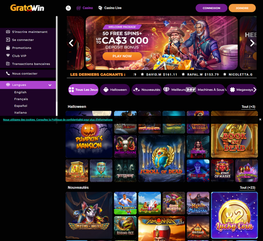 GratoWin Casino Aperçu Desktop 2