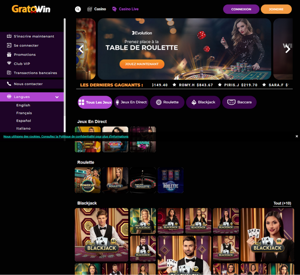 GratoWin Casino Aperçu Desktop 1