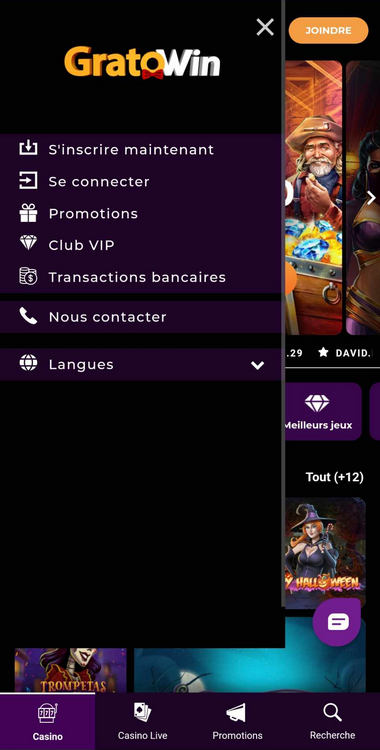 GratoWin Casino Aperçu Mobile 2