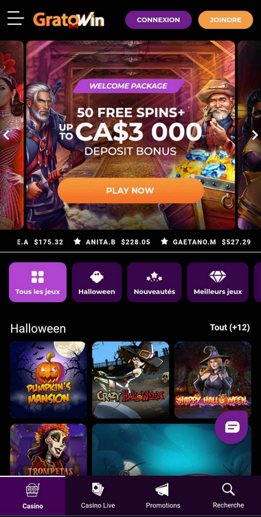 GratoWin Casino Aperçu Mobile 1