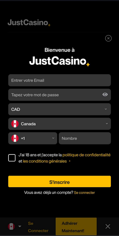 Image du processus d'inscription à Just Casino 1