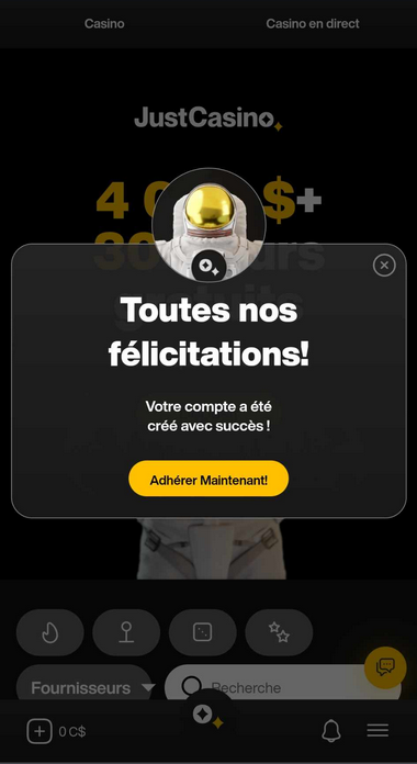 Image du processus d'inscription à Just Casino 2