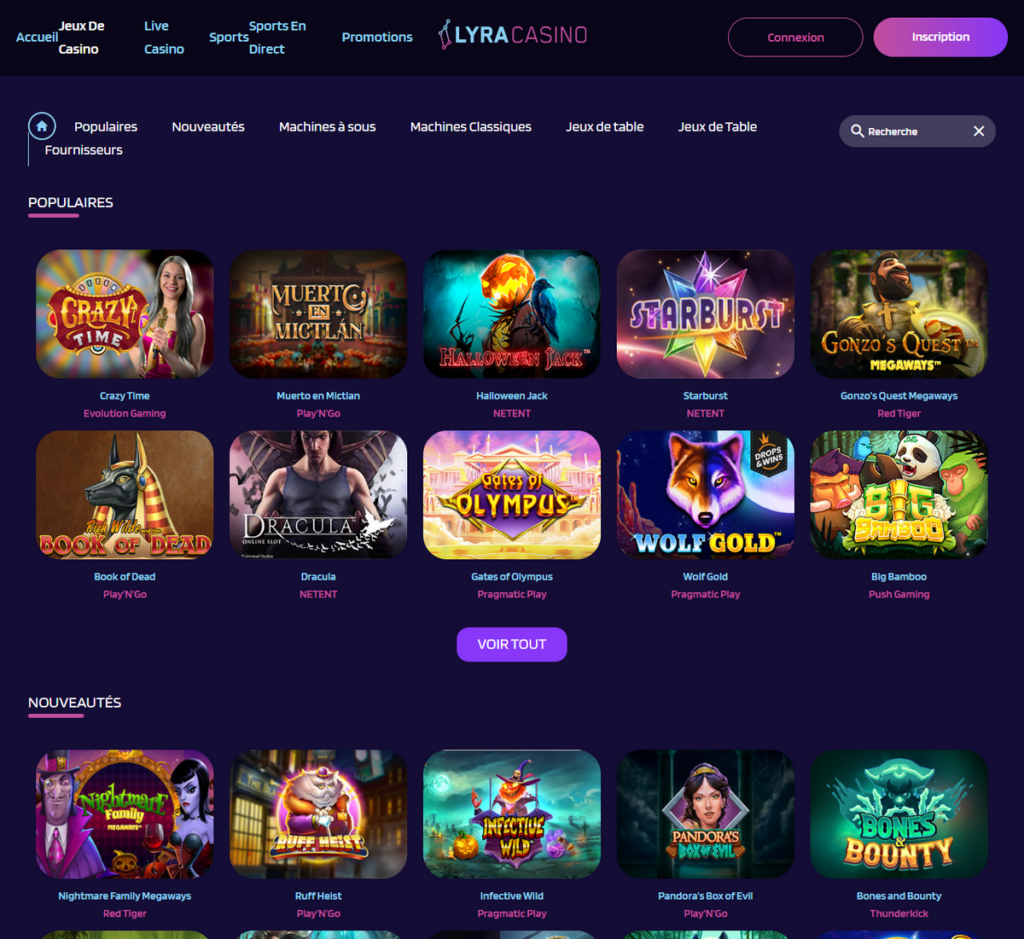 Lyra Casino Aperçu Desktop 2