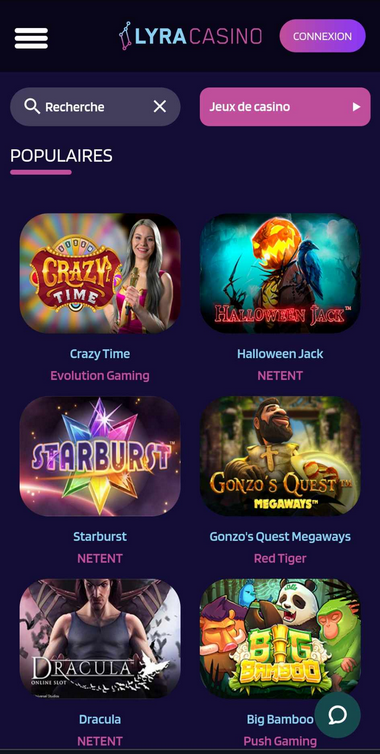 Aperçu Mobile de Lyra Casino 2