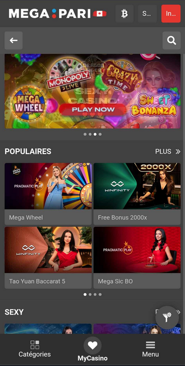 MegaPari Casino Aperçu Mobile 1