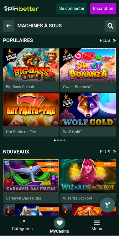 SpinBetter Casino Mobile aperçu 1