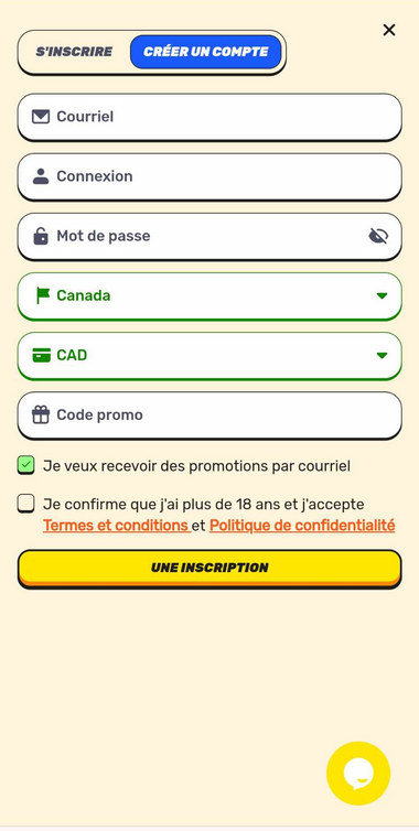 Visuel de la première étape du processus d'inscription du casino Gamblezen.