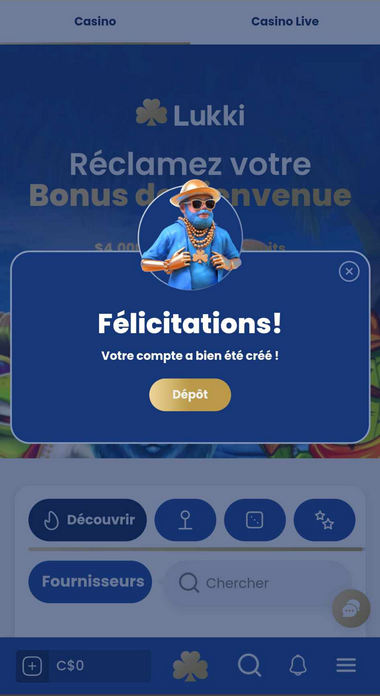 Image 2 de l'inscription au Lukki Casino.