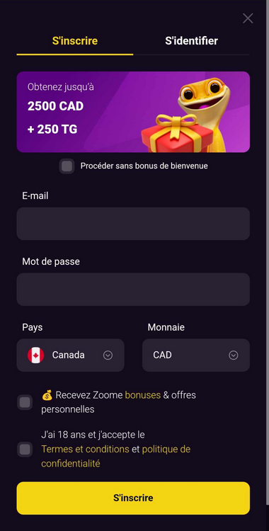 Simplifiez votre inscription à Zoome Casino en suivant nos étapes.