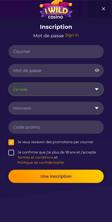 Image d'inscription N°1 de iWild Casino
