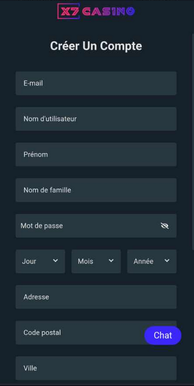 Image montrant le premier pas de l'inscription sur X7 Casino