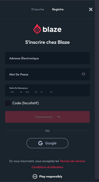Image 1 du Processus d'Inscription à Blaze Casino