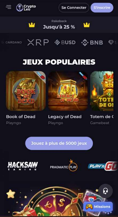 Aperçu 2 du Mobile de CryptoLeo Casino