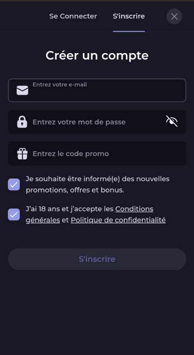 Première étape visuelle du processus d'inscription sur CryptoLeo Casino.