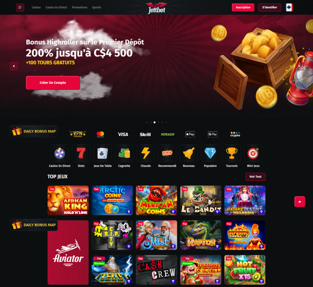 Vue d'ensemble de Jettbet Casino Desktop 1