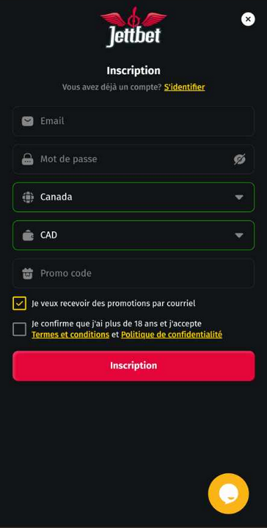 Illustration du processus d'enregistrement au Jettbet Casino.